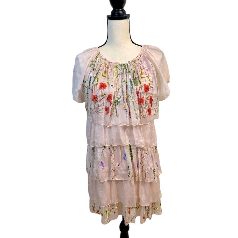 NWT Italian Embroidered Tiered Fairycore Fairytale Gossamer Dress Size Medium